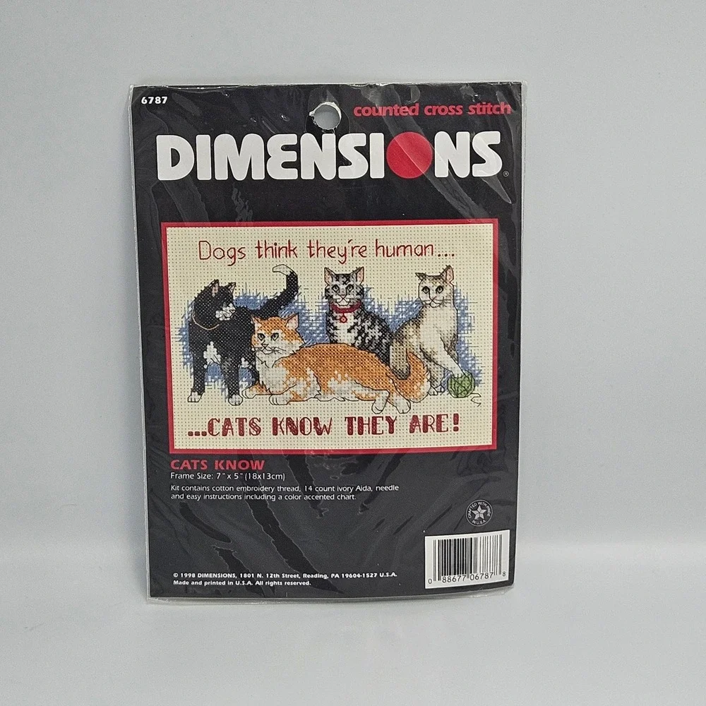 Vintage‎ Dimensions Cats Know Counted Cross Stitch Kit 6787 1998 Funny Cat 7x5